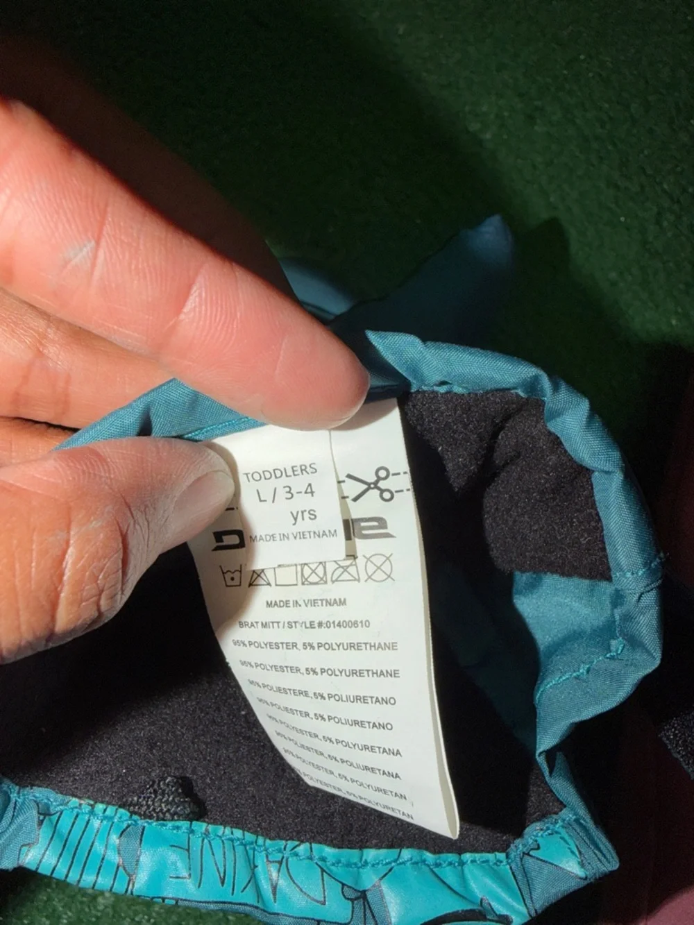 Dakine Teal Blue Kids Patterned Mittens